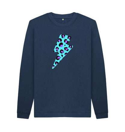 Navy Blue Unisex Blue leopard print lightning bolt sweater