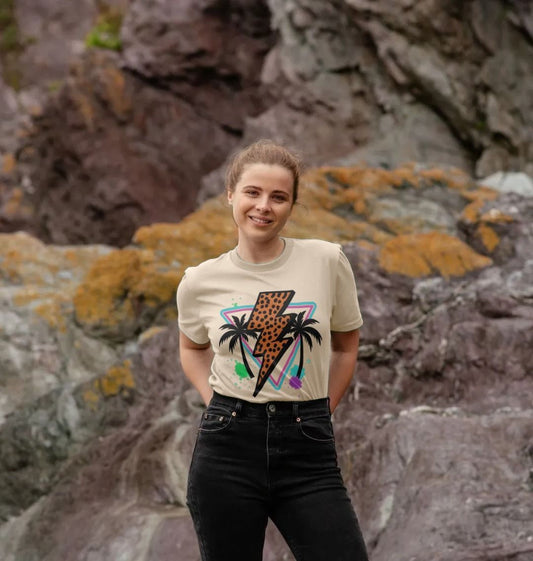 Warm lightning bolt palm tree crew neck t-shirt - Trend Tonic