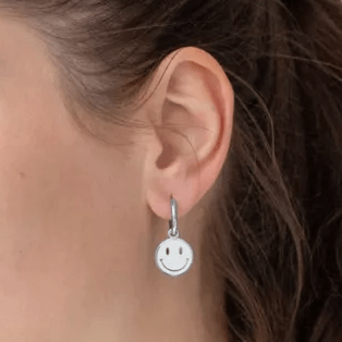White smiley face hoop earrings - Trend Tonic