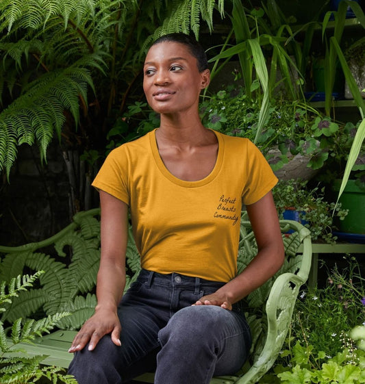 a woman sitting on a bench