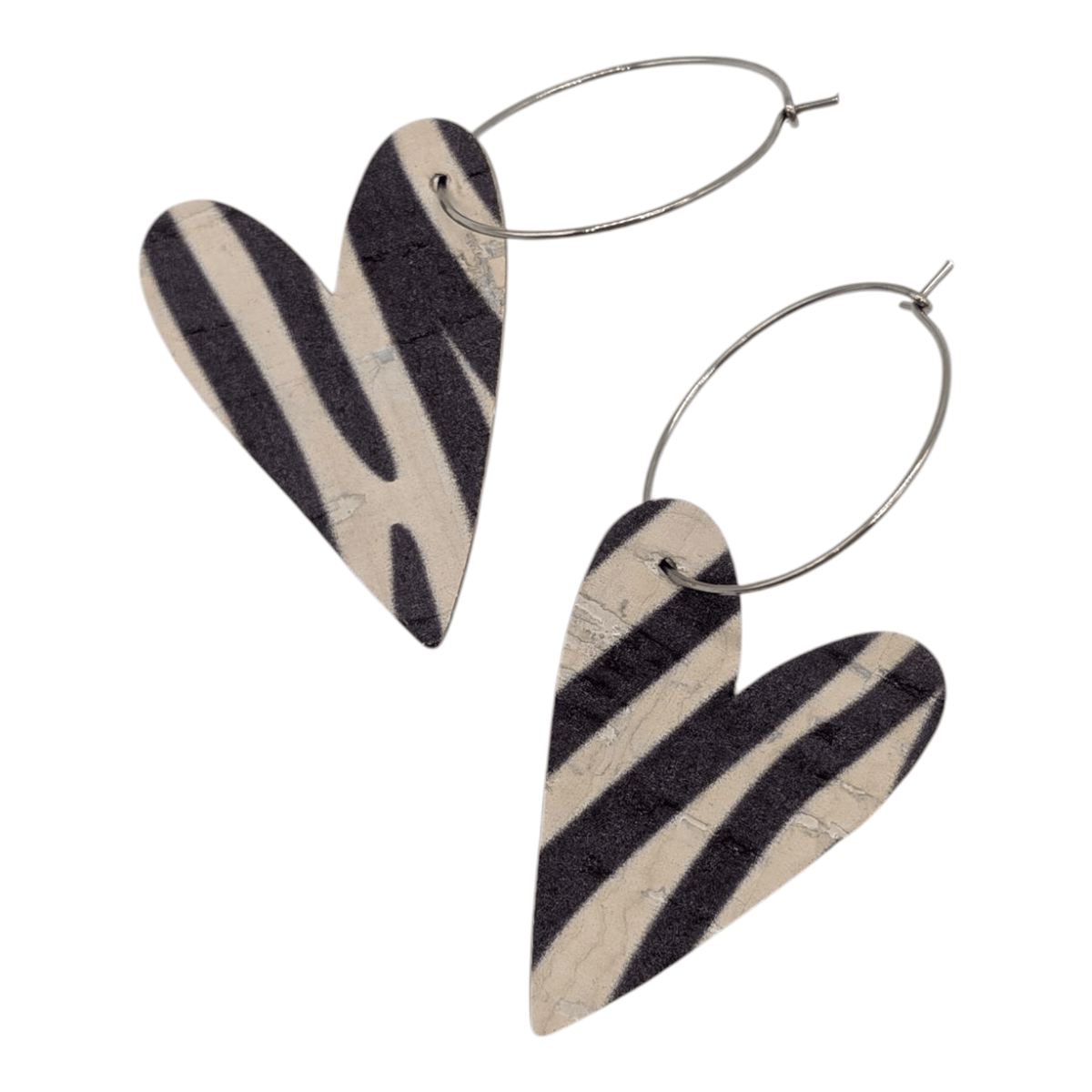 Zebra print cork heart hoop earrings - Trend Tonic
