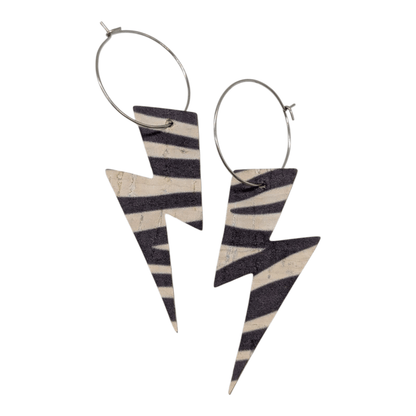 Zebra print cork lightning bolt hoop earrings - Trend Tonic