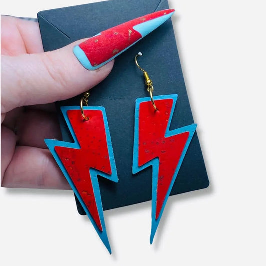 Bowie cork lightning bolt earrings - Trend Tonic 