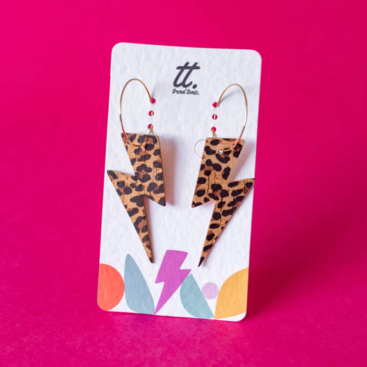 Cheetah cork lightning bolt hoop earrings - Trend Tonic 