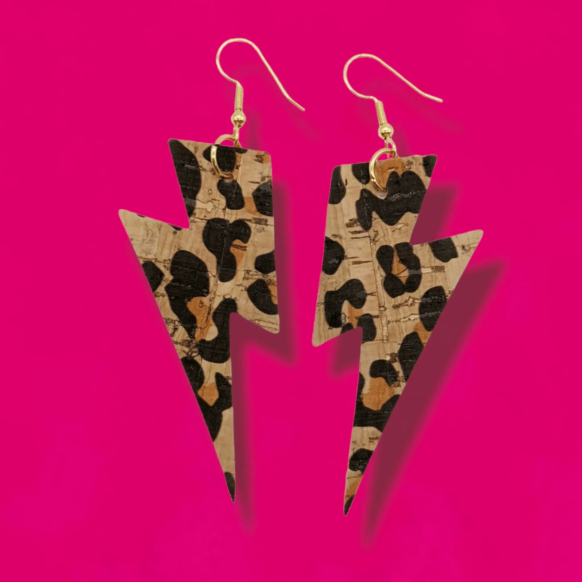 Leopard print cork Lightning Bolt Earrings - Trend Tonic 