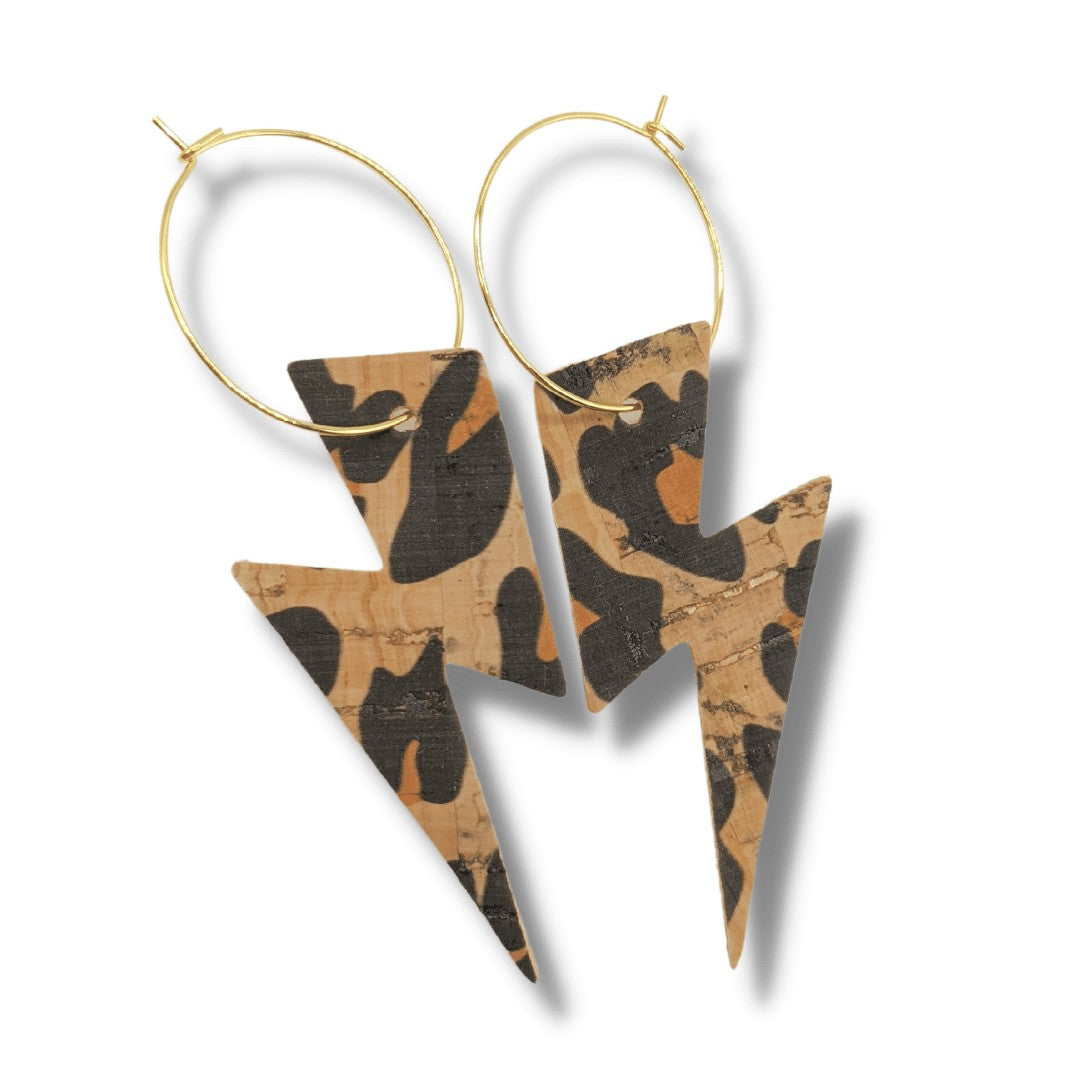 Leopard print cork Lightning Bolt Earrings - Trend Tonic 