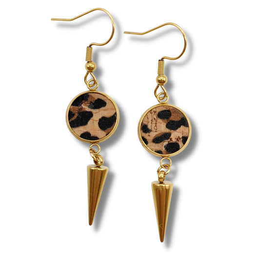 Leopard print cork spike earrings - Trend Tonic 
