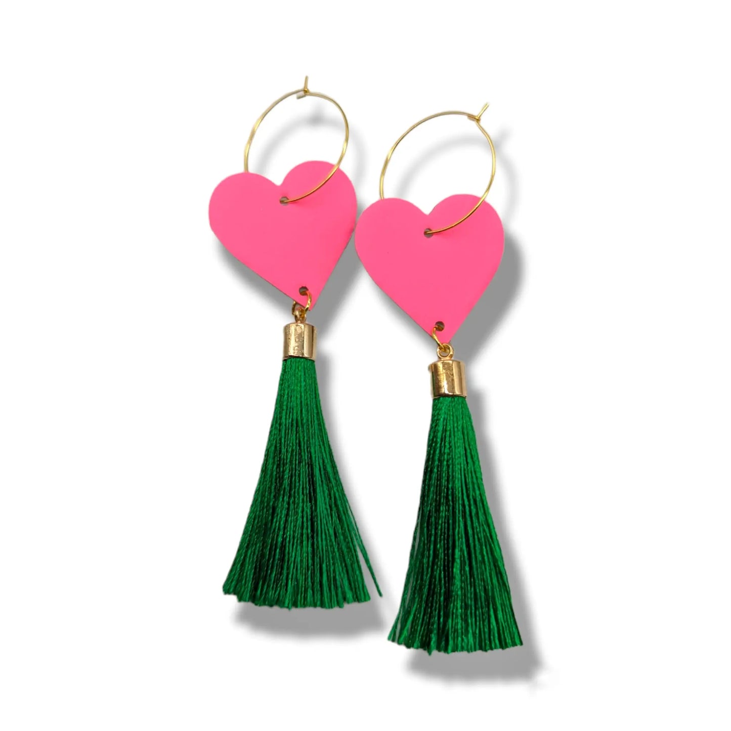 Neon pink and gold green tassel earrings - Trend Tonic 