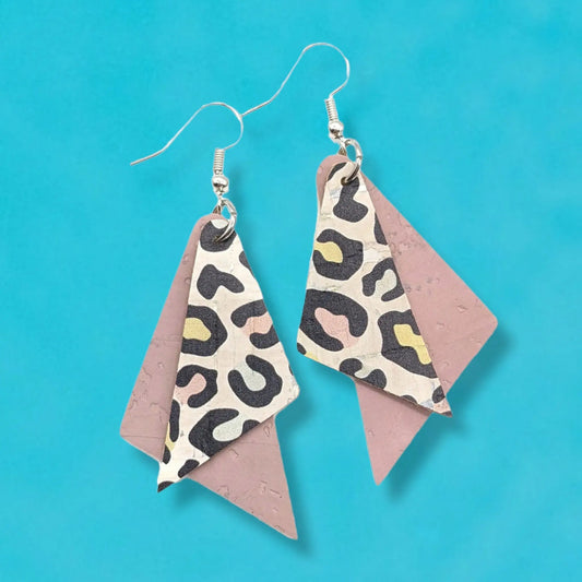 Pastel leopard cork shard earrings - Trend Tonic 
