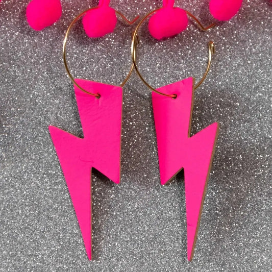 Pink neon cork lightning earrings - Trend Tonic  - festival earrings