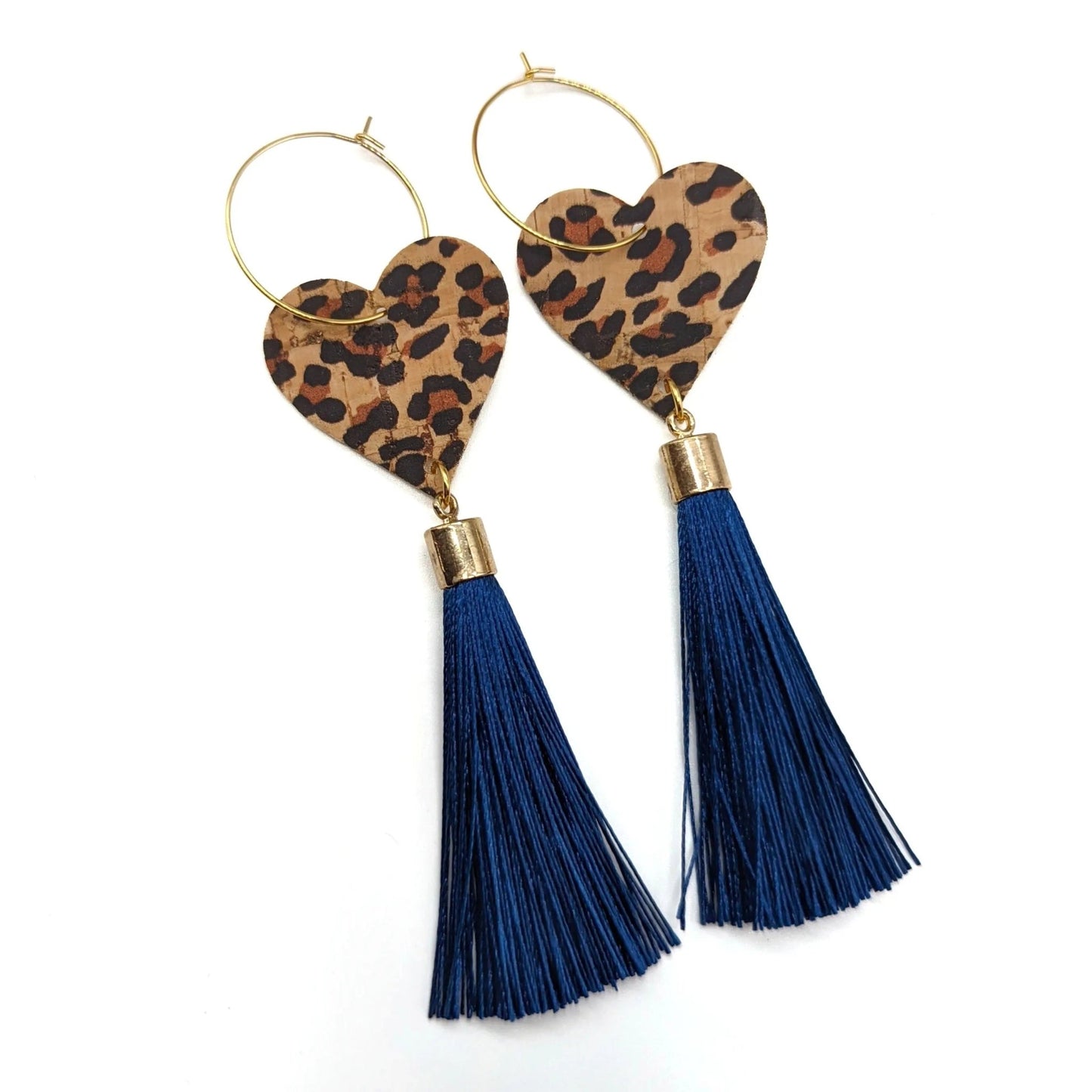 Cheetah heart and blue tassel earrings - Trend Tonic