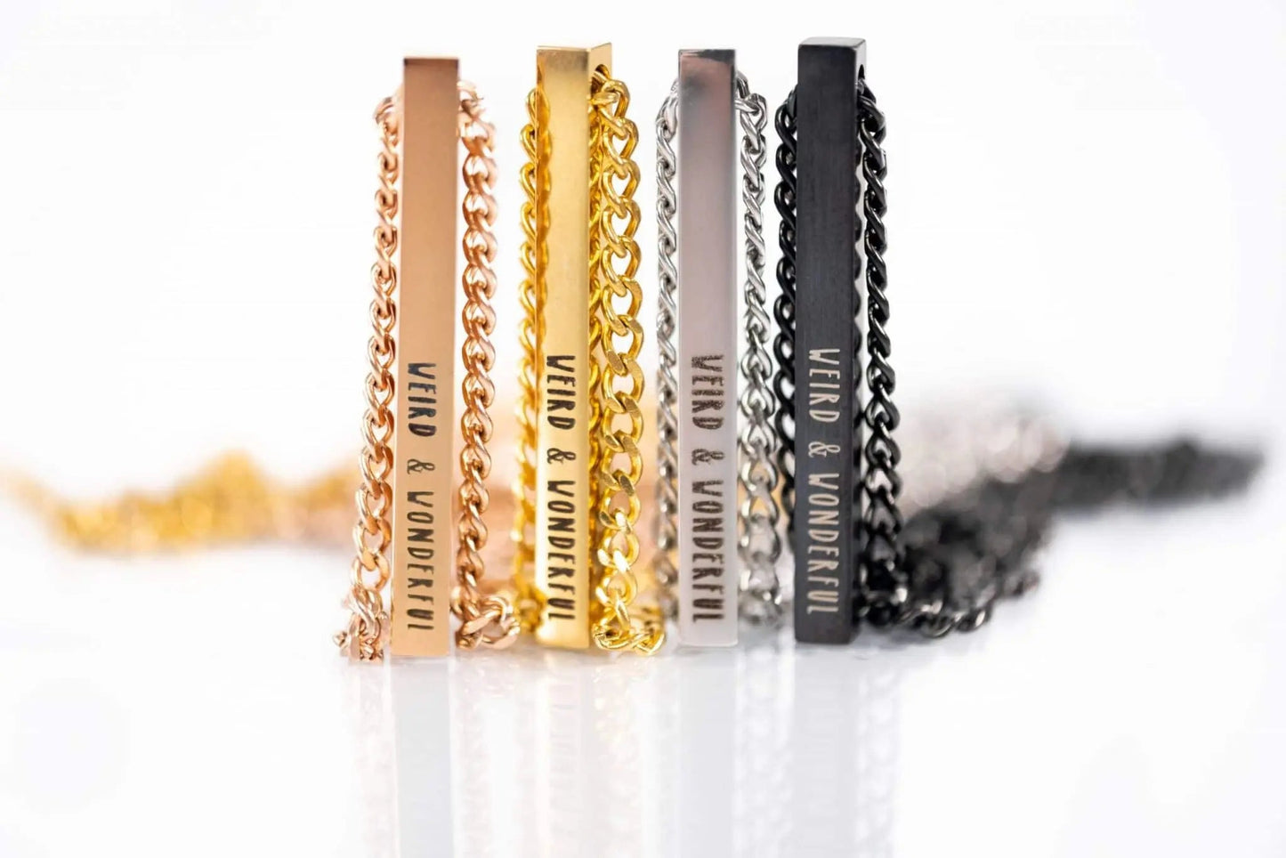 Custom Engraved Long Bar Necklace – 4 - Sided Personalisation - Trend Tonic