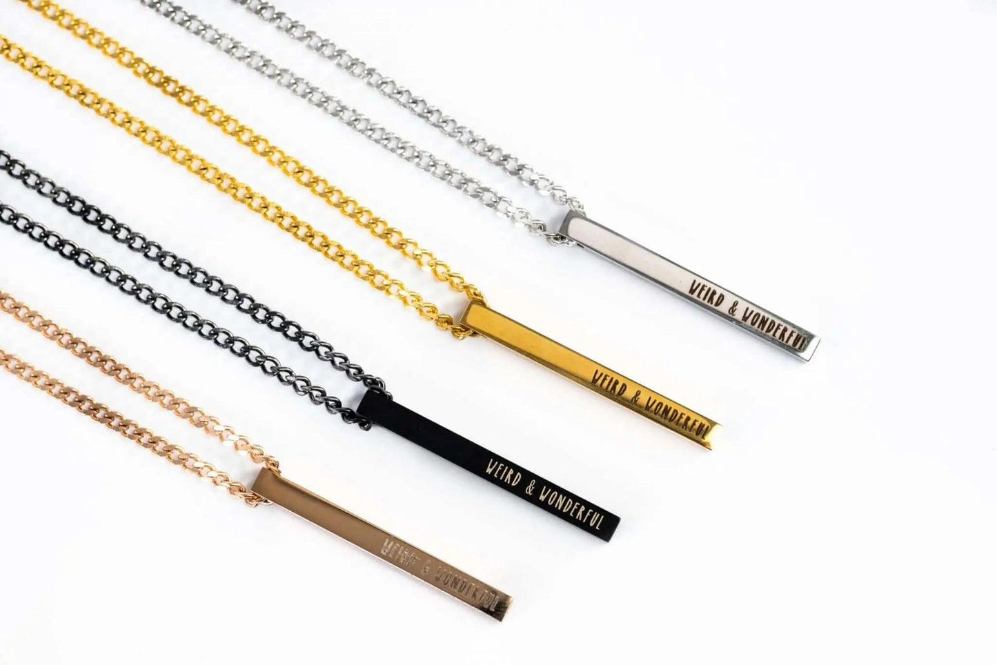 Custom Engraved Long Bar Necklace – 4 - Sided Personalisation - Trend Tonic