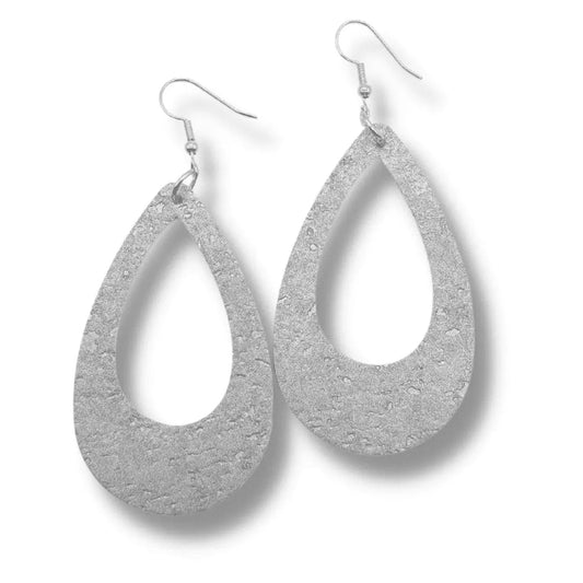 Silver cut out cork teardrop earrings - Trend Tonic
